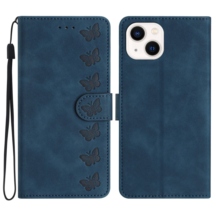 Seven Butterflies Embossed Leather Phone Case, For iPhone 16, For iPhone 15 Pro Max, For iPhone 15 Pro, For iPhone 15 Plus, For iPhone 15, For iPhone 14 Plus, For iPhone 14, For iPhone 14 Pro