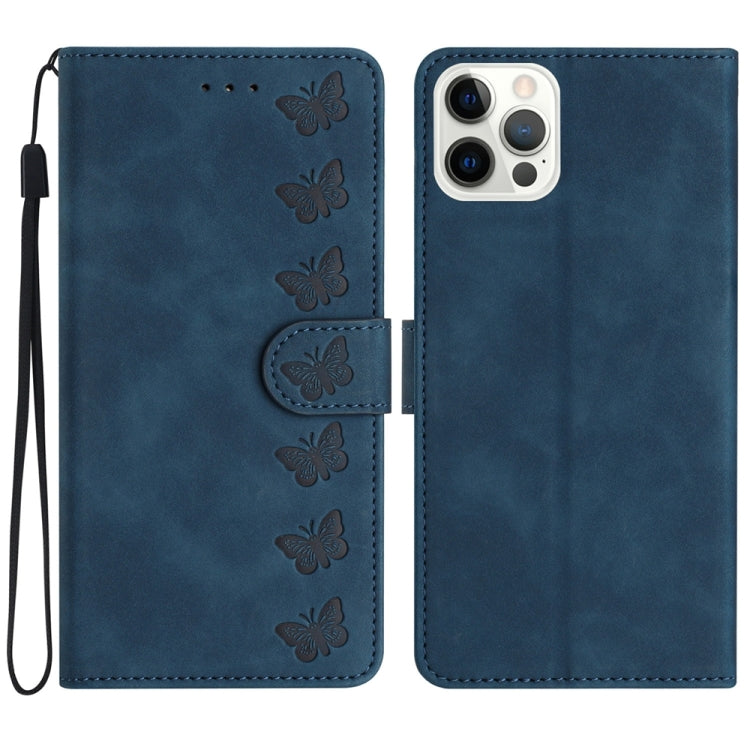 Seven Butterflies Embossed Leather Phone Case, For iPhone 16, For iPhone 15 Pro Max, For iPhone 15 Pro, For iPhone 15 Plus, For iPhone 15, For iPhone 14 Plus, For iPhone 14, For iPhone 14 Pro