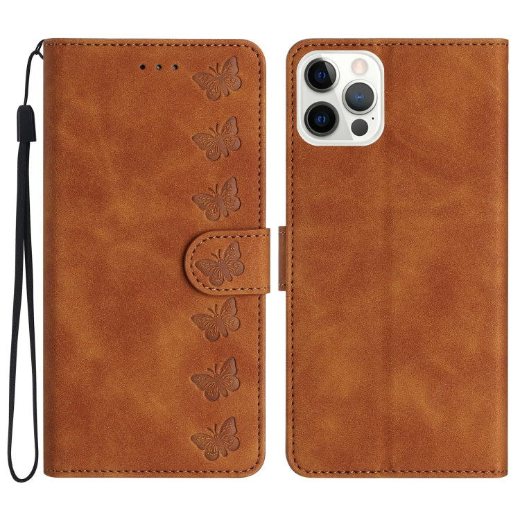 Seven Butterflies Embossed Leather Phone Case, For iPhone 16, For iPhone 15 Pro Max, For iPhone 15 Pro, For iPhone 15 Plus, For iPhone 15, For iPhone 14 Plus, For iPhone 14, For iPhone 14 Pro