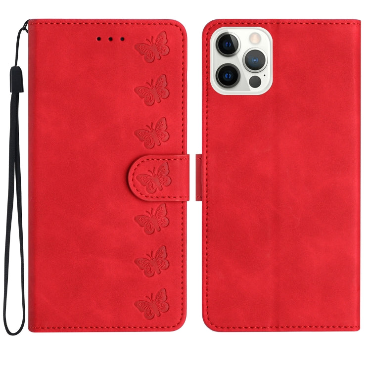 Seven Butterflies Embossed Leather Phone Case, For iPhone 16, For iPhone 15 Pro Max, For iPhone 15 Pro, For iPhone 15 Plus, For iPhone 15, For iPhone 14 Plus, For iPhone 14, For iPhone 14 Pro