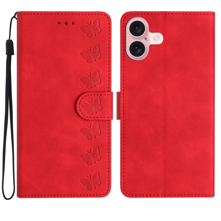 Seven Butterflies Embossed Leather Phone Case, For iPhone 16, For iPhone 15 Pro Max, For iPhone 15 Pro, For iPhone 15 Plus, For iPhone 15, For iPhone 14 Plus, For iPhone 14, For iPhone 14 Pro