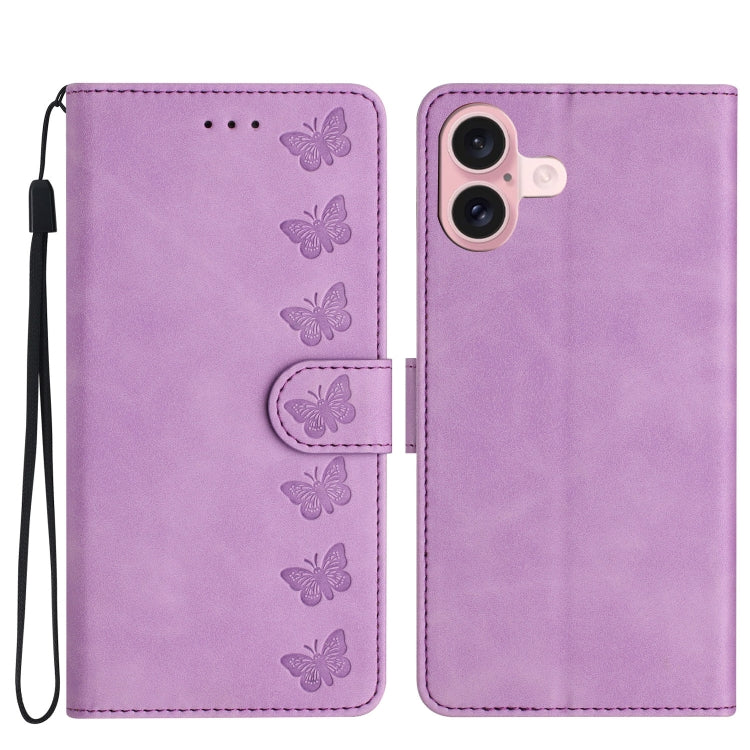 Seven Butterflies Embossed Leather Phone Case, For iPhone 16, For iPhone 15 Pro Max, For iPhone 15 Pro, For iPhone 15 Plus, For iPhone 15, For iPhone 14 Plus, For iPhone 14, For iPhone 14 Pro