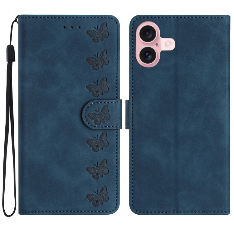 Seven Butterflies Embossed Leather Phone Case, For iPhone 16, For iPhone 15 Pro Max, For iPhone 15 Pro, For iPhone 15 Plus, For iPhone 15, For iPhone 14 Plus, For iPhone 14, For iPhone 14 Pro
