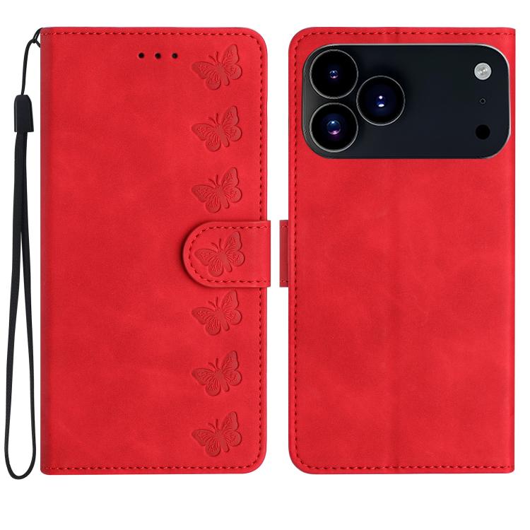 Seven Butterflies Embossed Leather Phone Case, For iPhone 18 Pro / 17 Pro, For iPhone 18 Pro Max / 17 Pro Max, For iPhone 16e / 17e, For iPhone 17, For iPhone Air, For iPhone 16 Pro Max, For iPhone 16 Pro, For iPhone 16 Plus
