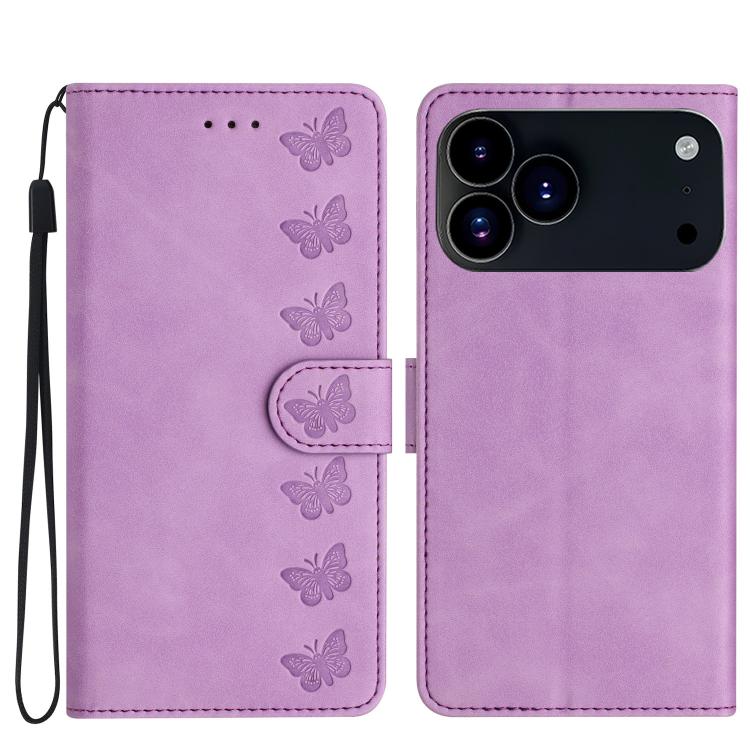 Seven Butterflies Embossed Leather Phone Case, For iPhone 18 Pro / 17 Pro, For iPhone 18 Pro Max / 17 Pro Max, For iPhone 16e / 17e, For iPhone 17, For iPhone Air, For iPhone 16 Pro Max, For iPhone 16 Pro, For iPhone 16 Plus