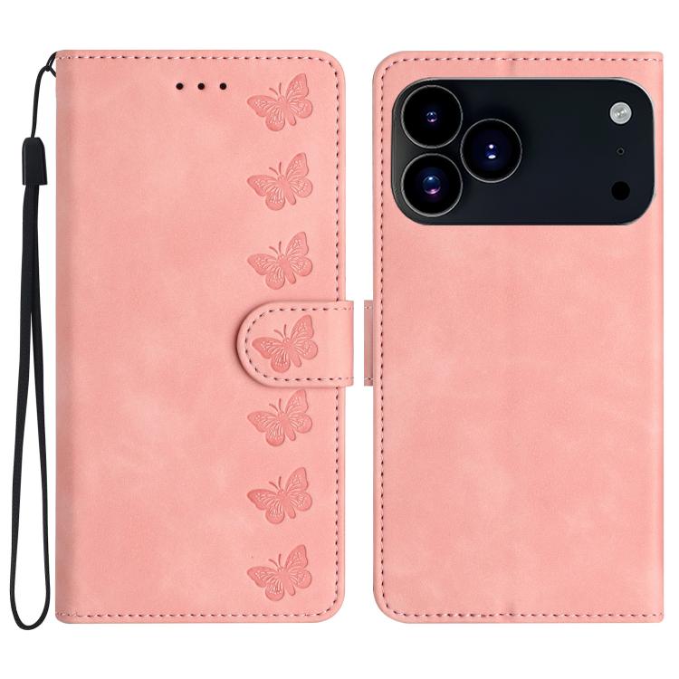 Seven Butterflies Embossed Leather Phone Case, For iPhone 18 Pro / 17 Pro, For iPhone 18 Pro Max / 17 Pro Max, For iPhone 16e / 17e, For iPhone 17, For iPhone Air, For iPhone 16 Pro Max, For iPhone 16 Pro, For iPhone 16 Plus