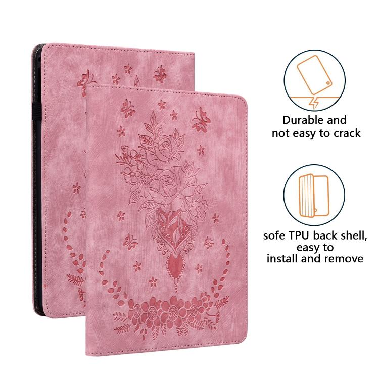 Butterfly Rose Embossed Leather Tablet Case, For Galaxy Tab S12+, For Samsung Galaxy Tab S11, For Samsung Galaxy Tab А9+, For Samsung Galaxy Tab А9, For Samsung Galaxy Tab S9, For Samsung Galaxy Tab S9+, For Samsung Galaxy Tab S8+ / S7+ / S7 FE        ...
