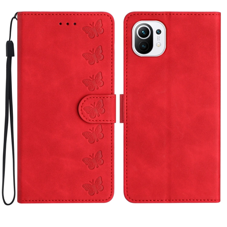 Seven Butterflies Embossed Leather Phone Case, For Xiaomi Redmi 13C 4G, For Xiaomi 13T, For Xiaomi Mi 11 Lite, For Xiaomi Redmi Note 12 Pro 5G Global, For Xiaomi Redmi Note 12 5G Global, For Xiaomi 13 Pro, For Xiaomi 13, For Xiaomi 12T / 12T Pro