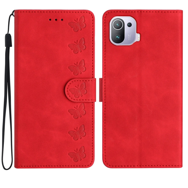Seven Butterflies Embossed Leather Phone Case, For Xiaomi 11T / 11T Pro, For Xiaomi Redmi 10, For Xiaomi Mi 11 Ultra, For Xiaomi Mi 11 Pro, For Xiaomi Redmi Note 10 5G, For Xiaomi Redmi 9A, For Xiaomi Redmi 9, For Xiaomi Redmi 9C