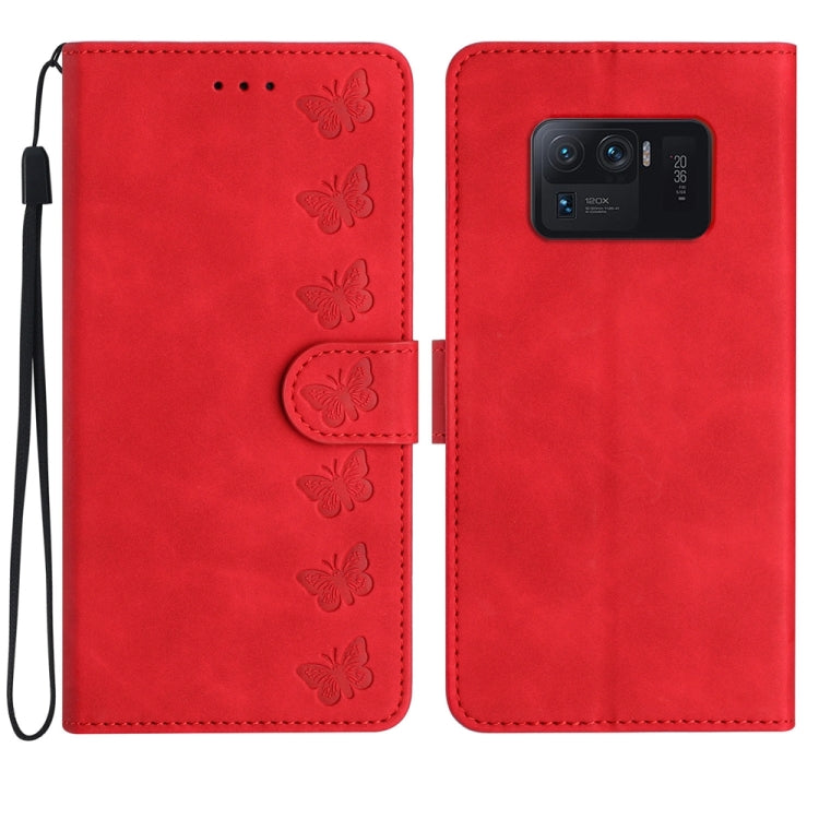 Seven Butterflies Embossed Leather Phone Case, For Xiaomi 11T / 11T Pro, For Xiaomi Redmi 10, For Xiaomi Mi 11 Ultra, For Xiaomi Mi 11 Pro, For Xiaomi Redmi Note 10 5G, For Xiaomi Redmi 9A, For Xiaomi Redmi 9, For Xiaomi Redmi 9C