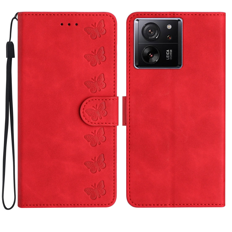 Seven Butterflies Embossed Leather Phone Case, For Xiaomi Redmi 13C 4G, For Xiaomi 13T, For Xiaomi Mi 11 Lite, For Xiaomi Redmi Note 12 Pro 5G Global, For Xiaomi Redmi Note 12 5G Global, For Xiaomi 13 Pro, For Xiaomi 13, For Xiaomi 12T / 12T Pro