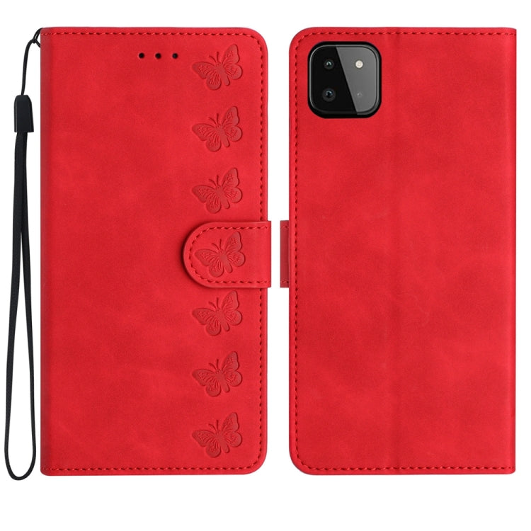 Seven Butterflies Embossed Leather Phone Case, For Samsung Galaxy A22 5G, For Samsung Galaxy A23 5G, For Samsung Galaxy A24 4G, For Samsung Galaxy A32 4G, For Samsung Galaxy A32 5G, For Samsung Galaxy A33 5G, For Samsung Galaxy A34, For Samsung Galaxy A40