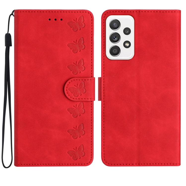 Seven Butterflies Embossed Leather Phone Case, For Samsung Galaxy A22 5G, For Samsung Galaxy A23 5G, For Samsung Galaxy A24 4G, For Samsung Galaxy A32 4G, For Samsung Galaxy A32 5G, For Samsung Galaxy A33 5G, For Samsung Galaxy A34, For Samsung Galaxy A40