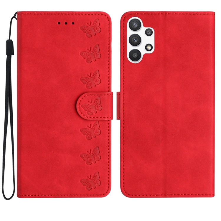 Seven Butterflies Embossed Leather Phone Case, For Samsung Galaxy A22 5G, For Samsung Galaxy A23 5G, For Samsung Galaxy A24 4G, For Samsung Galaxy A32 4G, For Samsung Galaxy A32 5G, For Samsung Galaxy A33 5G, For Samsung Galaxy A34, For Samsung Galaxy A40