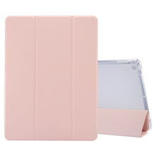 Load image into Gallery viewer, 3-folding Electric Pressed Skin Texture Horizontal Flip Shockproof Transparent TPU + PU Leather Case with Holder &amp; Pen Slot &amp; Sleep / Wake-up Function, For iPad 10.2 2021 / 2020 / 2019