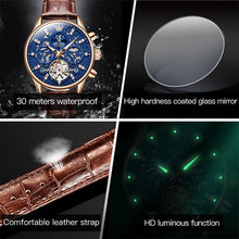 Load image into Gallery viewer, OLEVS 6658 Men Luminous Waterproof Leather Strap Mechanical Watch