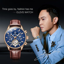 Load image into Gallery viewer, OLEVS 6658 Men Luminous Waterproof Leather Strap Mechanical Watch