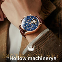 Load image into Gallery viewer, OLEVS 6658 Men Luminous Waterproof Leather Strap Mechanical Watch