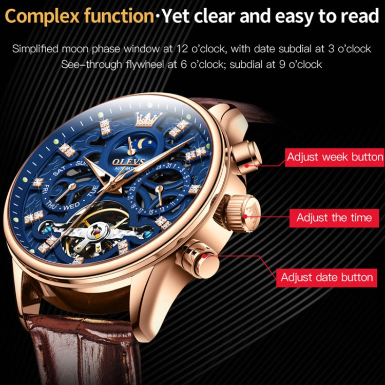 OLEVS 6658 Men Luminous Waterproof Leather Strap Mechanical Watch