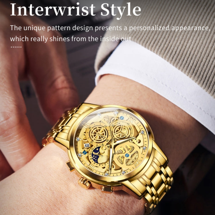 OLEVS 9947 Men Multifunctional Hollow Waterproof Quartz Watch