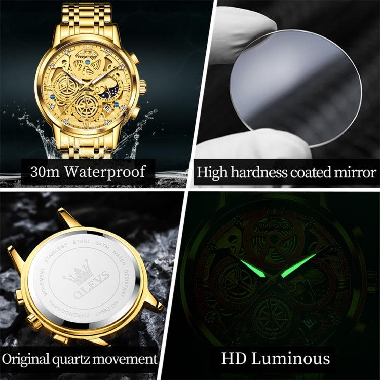 OLEVS 9947 Men Multifunctional Hollow Waterproof Quartz Watch
