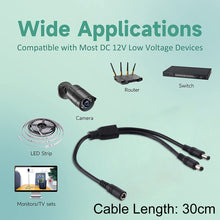 Load image into Gallery viewer, 5.5 x 2.1mm Female to Male Plug DC Power Splitter Adapter Power Cable, 30cm, 70cm