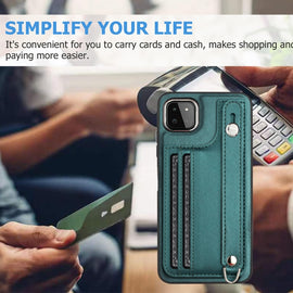 Shockproof Leather Phone Case with Wrist Strap