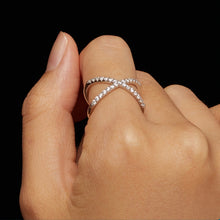 Load image into Gallery viewer, S925 Sterling Silver White Gold Plated Dual Layer Moissanite Ring Hand Decoration, MSR036-6, MSR036-7, MSR036-8, MSR036-9