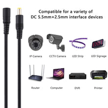 Load image into Gallery viewer, 5.5 x 2.5mm Female to Male DC Power Extension Cable, 1m, 1.5m, 3m, 5m, 10m
