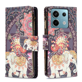 Colored Drawing Pattern Zipper Leather Phone Case, For Xiaomi Redmi Note 13 Pro 4G Global, For Xiaomi Poco M6 Pro 4G, For Xiaomi Redmi Note 13 4G Global, For Xiaomi Redmi Note 13, For Xiaomi Redmi 13C, For Xiaomi Redmi Note 13 Pro+ 5G