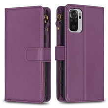 Load image into Gallery viewer, 9 Card Slots Zipper Wallet Leather Flip Phone Case, For Xiaomi Redmi Note 10 Pro, For Xiaomi Redmi Note 10, For Xiaomi Poco X3, For Xiaomi Redmi 9A, For Xiaomi Redmi 9, For Xiaomi Redmi 9C, For Xiaomi Redmi Note 9 Pro Max