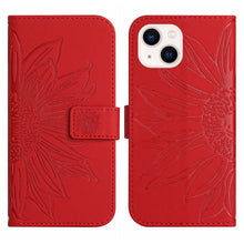 Load image into Gallery viewer, Skin Feel Sun Flower Embossed Flip Leather Phone Case with Lanyard, For iPhone 15