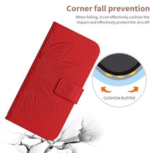Load image into Gallery viewer, Skin Feel Sun Flower Embossed Flip Leather Phone Case with Lanyard, For iPhone 15