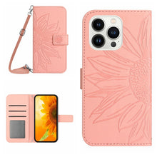 Load image into Gallery viewer, Skin Feel Sun Flower Embossed Flip Leather Phone Case with Lanyard, For iPhone 16, For iPhone 15 Pro Max, For iPhone 15 Pro, For iPhone 15 Plus