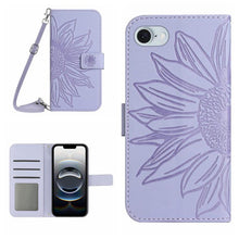 Load image into Gallery viewer, Skin Feel Sun Flower Embossed Flip Leather Phone Case with Lanyard, For iPhone 17e / 16e, For iPhone 17 Pro Max, For iPhone 17 Pro, For iPhone 17