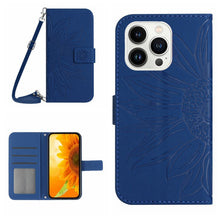 Load image into Gallery viewer, Skin Feel Sun Flower Embossed Flip Leather Phone Case with Lanyard, For iPhone Air, For iPhone 16 Pro Max, For iPhone 16 Pro, For iPhone 16 Plus