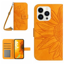 Load image into Gallery viewer, Skin Feel Sun Flower Embossed Flip Leather Phone Case with Lanyard, For iPhone Air, For iPhone 16 Pro Max, For iPhone 16 Pro, For iPhone 16 Plus