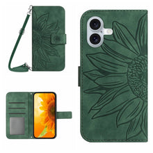 Load image into Gallery viewer, Skin Feel Sun Flower Embossed Flip Leather Phone Case with Lanyard, For iPhone Air, For iPhone 16 Pro Max, For iPhone 16 Pro, For iPhone 16 Plus