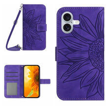 Load image into Gallery viewer, Skin Feel Sun Flower Embossed Flip Leather Phone Case with Lanyard, For iPhone 17e / 16e, For iPhone 17 Pro Max, For iPhone 17 Pro, For iPhone 17
