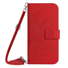 Load image into Gallery viewer, Skin Feel Sun Flower Embossed Flip Leather Phone Case with Lanyard, For iPhone Air, For iPhone 16 Pro Max, For iPhone 16 Pro, For iPhone 16 Plus