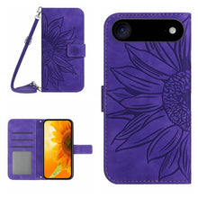 Load image into Gallery viewer, Skin Feel Sun Flower Embossed Flip Leather Phone Case with Lanyard, For iPhone Air, For iPhone 16 Pro Max, For iPhone 16 Pro, For iPhone 16 Plus
