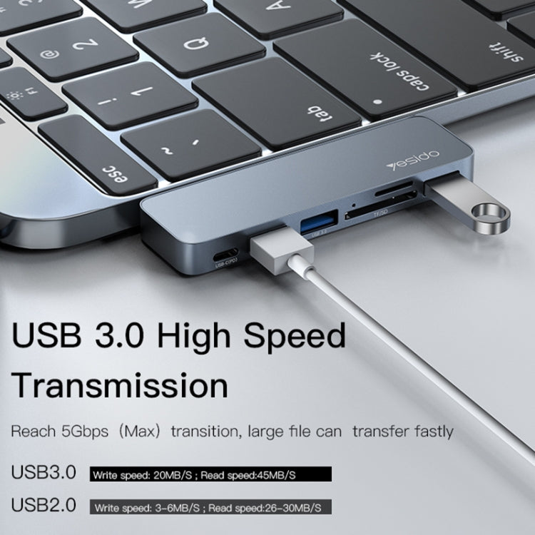 Yesido HB10 6 in 1 USB-C / Type-C Ports Multifunctional Docking Station HUB Adapter, HB10