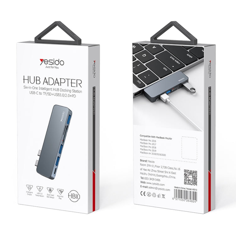 Yesido HB10 6 in 1 USB-C / Type-C Ports Multifunctional Docking Station HUB Adapter, HB10