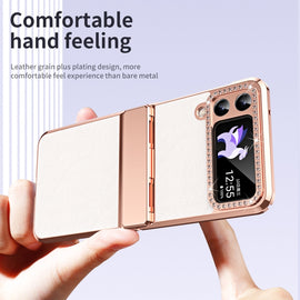 Plated Plain Leather Folding Phone Case with Hinge