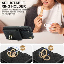 Load image into Gallery viewer, Rhombic Texture Card Bag Phone Case with Long Lanyard