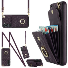 Load image into Gallery viewer, Rhombic Texture Card Bag Phone Case with Long Lanyard