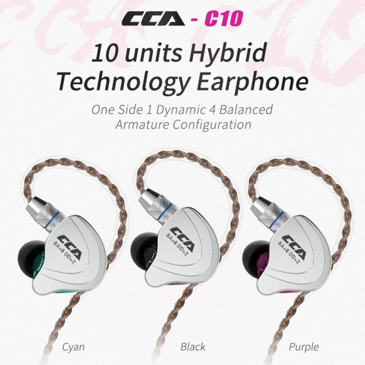 CCA CCA-C10 3.5mm Gold Plated Plug Ten Unit Hybrid Wire-controlled In-ear Earphone, with Mic, without Mic
