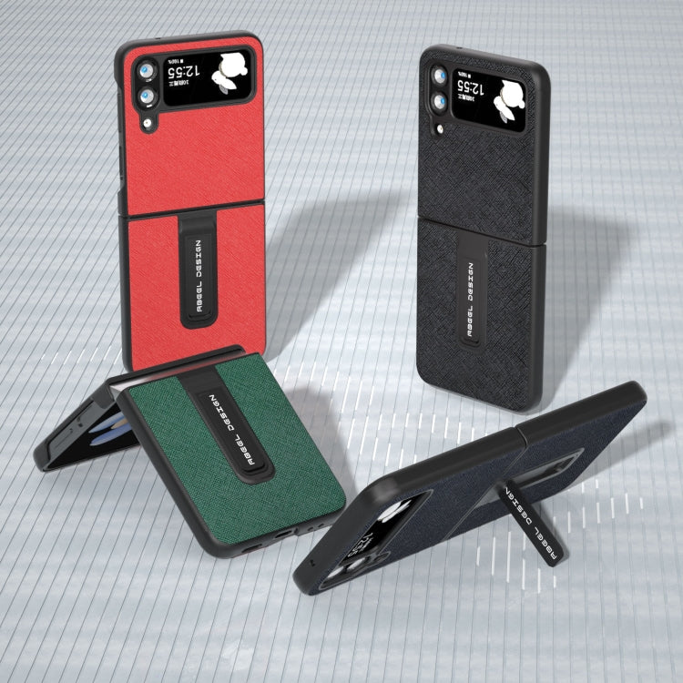 Cross Texture Genuine Leather Phone Case with Holder