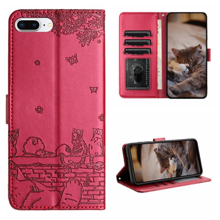 Cat Embossing Pattern Leather Phone Case with Lanyard, For iPhone 11 Pro, For iPhone XS Max, For iPhone X, For iPhone 7 Plus / 8 Plus