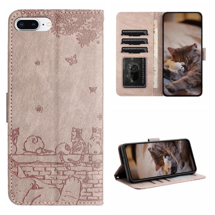Cat Embossing Pattern Leather Phone Case with Lanyard, For iPhone 11 Pro, For iPhone XS Max, For iPhone X, For iPhone 7 Plus / 8 Plus